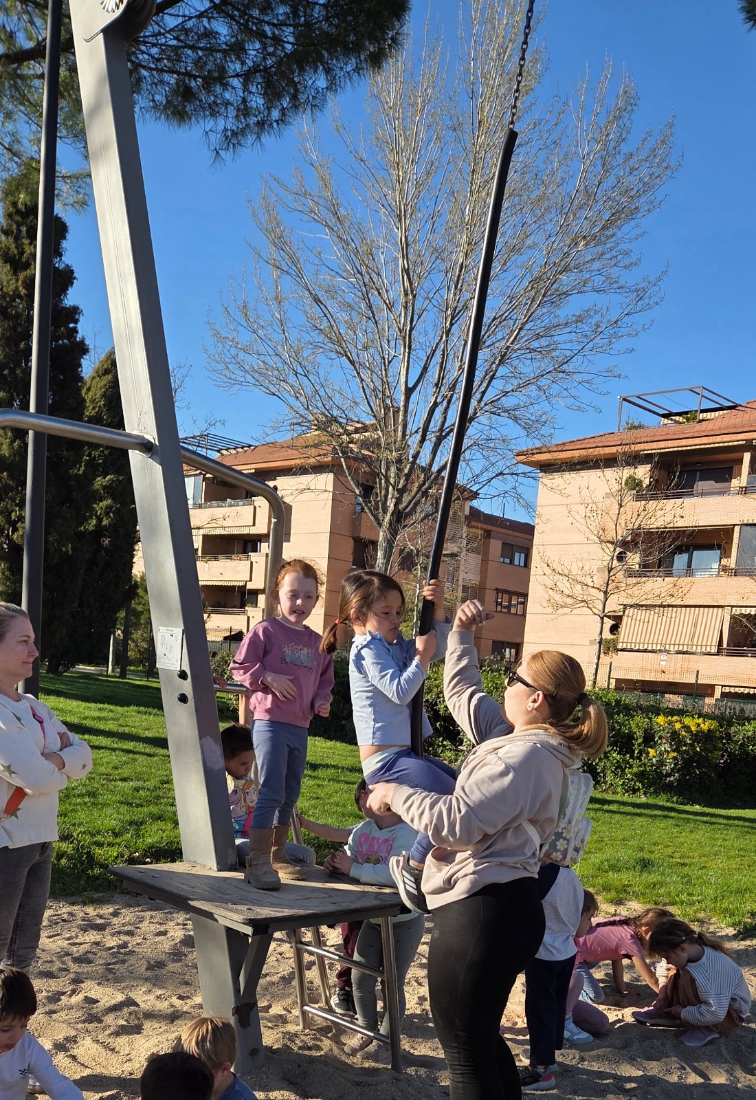 Juliet at the park on Tuesday afternoon getting on the zip line